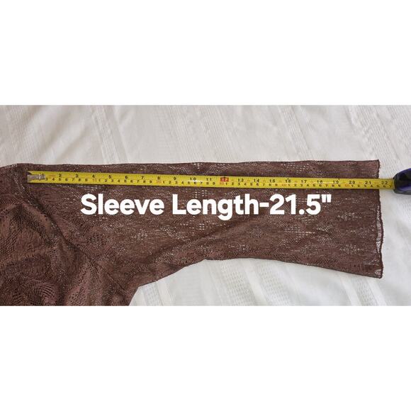 Vintage Lace Cardigan Kimono Top Sz 18/20 Medium Brown Fringe Boho Hippie USA - Picture 16 of 16